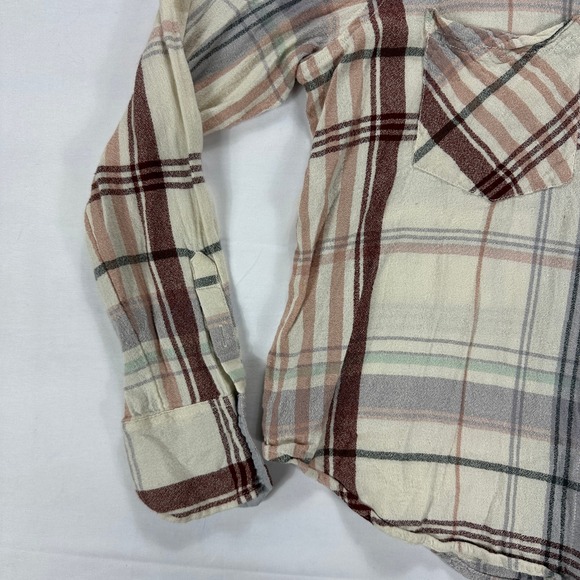 Free People Wesley Plaid Button Front Shirt Gray Cream Rust Soft Woven Top Small - Picture 4 of 8